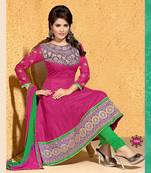 Rani Pink Cotton Embroidered Anarkali Salwar Suit Dress Material