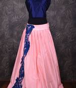Baby pink & navy blue trendy lehenga choli with applique work