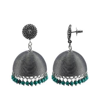 Turquoise Earrings-Round Studs Jhumkai -Silver Tribal Jhumkis-Indian Jewellery 1