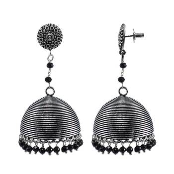 Black Crystal And Round Jhumki - Hand Crafted Jaipur Jewellery- Tribal Collection 1