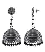 Black Crystal And Round Jhumki - Hand Crafted Jaipur Jewellery- Tribal Collection