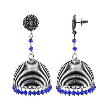 Rajasthani Tribal Jewelry-3 Mm Blue Crystal Hanging Round Studs Jhumki Earrings 1