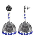 Rajasthani Tribal Jewelry-3 Mm Blue Crystal Hanging Round Studs Jhumki Earrings