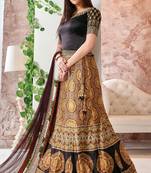 Party Wear Lehenga-Coffee Brown & Mustard Yellow