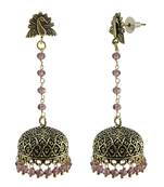 Ethnic Temple Oxidized Amethyst Crystal Beads Earrings With Silver Plated Peacock Jhumki-