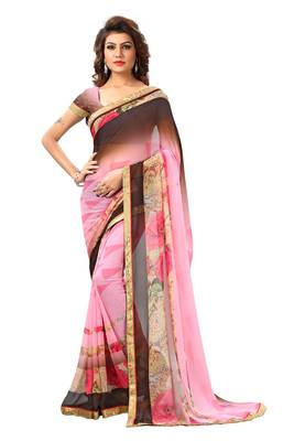 Pink Printed Georgette Saree With Blouse 1