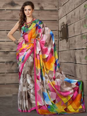 Multicolor printed crepe saree with blouse 1
