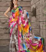 Multicolor printed crepe saree with blouse