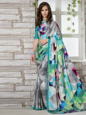 Multicolor printed crepe saree with blouse 1