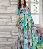 Multicolor printed crepe saree with blouse