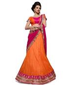 Orange net embroidered unstitched lehenga choli