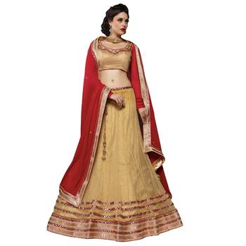 Chicku net embroidered unstitched lehenga choli 1