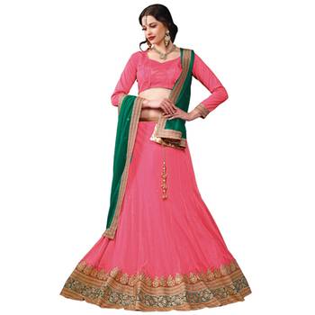 Pink net embroidered unstitched lehenga choli 1