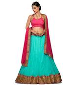 Aqua blue net embroidered unstitched lehenga choli