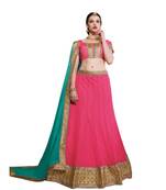 Pink net embroidered unstitched lehenga choli