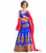 Blue net embroidered unstitched lehenga choli