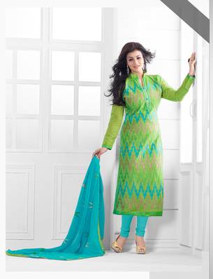 Light Green Chanderi Embroidered Straight Suit Dress Material 1