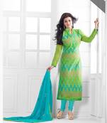 Light Green Chanderi Embroidered Straight Suit Dress Material