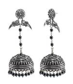 Ethnic Oxidized Parrot Jhumki Earrings Contrast With Sleek Globes Of Hematite Beads Jewellery