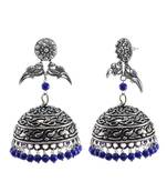 Oxidized Parrot Jhumki With Reconstituted Lapis Beads Earrings-Jaipuri Night Jewellery