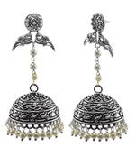 Royal Tradionaljewellery-Pearl And Yoga Parrot Jhumki Earrings With Oxidized Finish