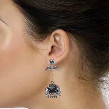 Royal Tradionaljewellery-Pearl And Yoga Parrot Jhumki Earrings With Oxidized Finish 2