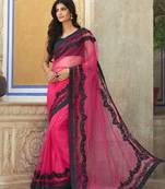 Pink And Black Embodiered Net Saree With Blouse