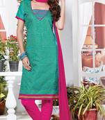 Light green chanderi embroidered unstitched salwar with dupatta