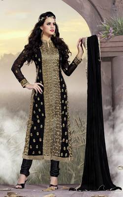Black Georgette Embroidered Salwar Suit Material 1
