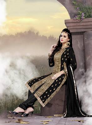 Black Georgette Embroidered Salwar Suit Material 2