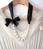 Audrey Hepburn Pearl & Bow Ribbon Necklace