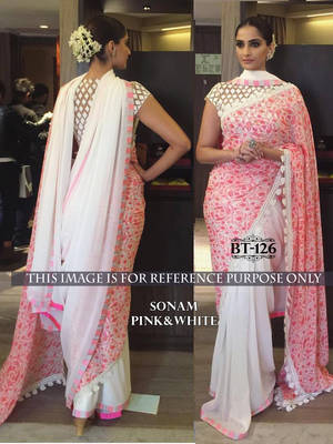 White embroidered georgette saree with blouse 1