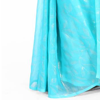 Blue printed chiffon saree with blouse 2