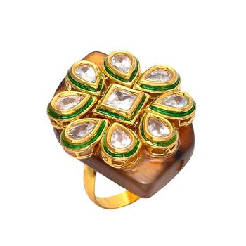 Brown Golden Kundan Ring 1