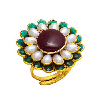 Maroon White Green Pacchi Work Ring 1