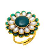 Green White Emerald Pearl Pacchi Work Ring