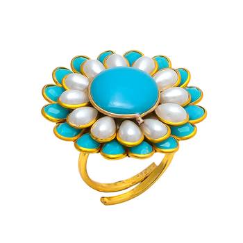 Touquoise White Onyx Pearl Pacchi Work Ring 1