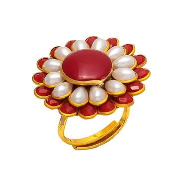 Red White Onyx Pearl Pacchi Work Ring 1