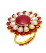 Red White Onyx Pearl Pacchi Work Ring