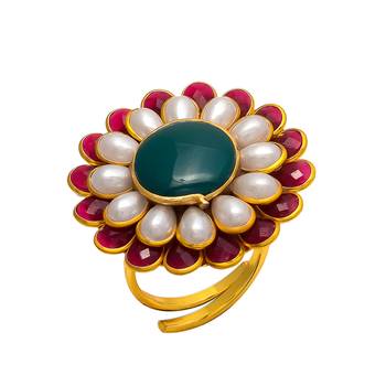 Maroon Green White Pacchi Work Ring 1