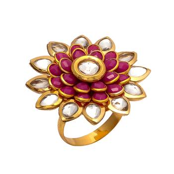 Pink Golden Kundun Pacchi Work Ring 1