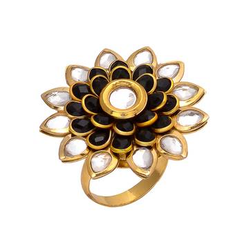 Black Golden Kundan Pacchi Work Ring 1