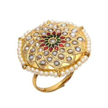 Golden Jadau Enamel Work Pearl  Ring 1