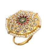Golden Jadau Enamel Work Pearl  Ring