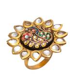 Multicolor Tanjore Work Kundan Ring