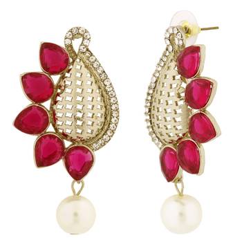 Designer Paisley Antique Rhodium Plated Pink Earring For Women 1