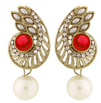 Paisley Filigree American Diamond Pearl Black Earring For Women 1