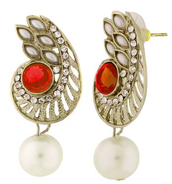 Paisley Filigree American Diamond Pearl Black Earring For Women 2