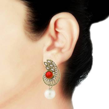 Paisley Filigree American Diamond Pearl Black Earring For Women 3