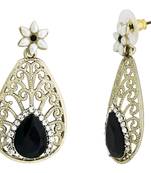 Pear Flower Filigree Antique Rhodium Pearl Black Earring For Women